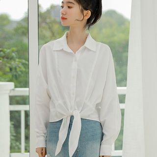 Knotted Hem Blouse White - One Size
