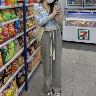 High-waist Wide-leg Sweatpants / Striped Cardigan