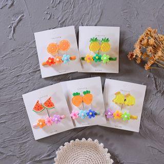 Set: Plastic Flower / Fruit Hair Clip D0925 - Yellow Banana - Purple & Yellow & Green - One Size