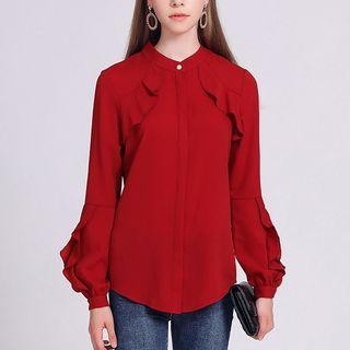 Plain Ruffle-trim Blouse