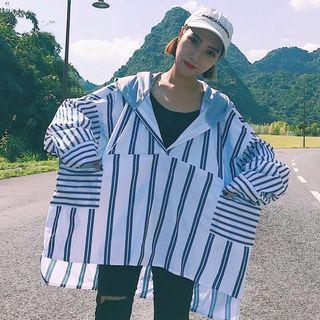 Hooded Striped Oversized Shirt