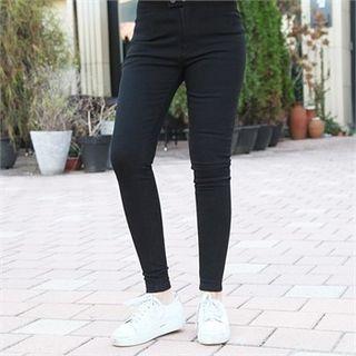 Brushed Fleece Lined Skinny Pants Black - One Size