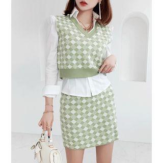 Argyle Knit Crop Vest & Miniskirt Set