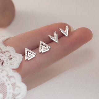 Triangle / V Shape Rhinestone Sterling Silver Earring