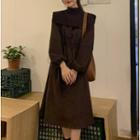 Long-sleeve Plain Midi Dress / Knit Shawl