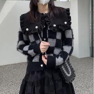 Lapel Lattice Knit Cardigan