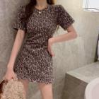 Leopard Print Short-sleeve Slim-fit Dress