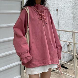Lace-up Loose-fit Hooded Windbreaker