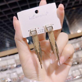 Cat Eye Stone Alloy Fringed Earring 1 Pair - Gold - One Size