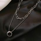 Layered Hoop Pendant Necklace 2 Layers Chain - Necklace - Silver - One Size