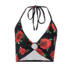 Halter-neck O-ring Floral Print Cropped Camisole Top