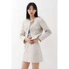 Collarless Cropped Zip-up Jacket Beige - One Size