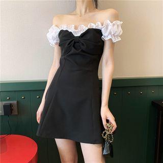 Color-block Off-shoulder Slim-fit Dress