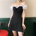 Color-block Off-shoulder Slim-fit Dress