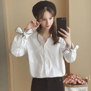 Contrast Trim Tie-cuff Blouse