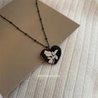 Rose Heart Pendant Stainless Steel Necklace E184 - Black - One Size