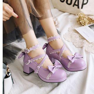 Lace Trim Crisscross Ankle-strap Chunky-heel Pumps