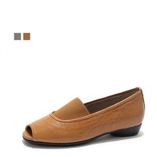 Genuine Leather Peep-toe Flats