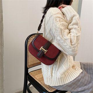 Faux Suede Croc Grain Shoulder Bag