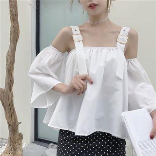 Belt Strap Cold-shoulder Blouse