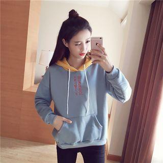 Drawstring Hooded Embroidery Pullover