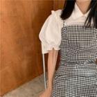 Puff Short-sleeve Top / Plaid Strappy A-line Dress