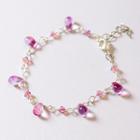 Gradient Faux Crystal Bracelet Light Pink & Purple & Silver - One Size
