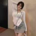 Plain Hooded Zip-up Jacket / Slim-fit Mini Skirt