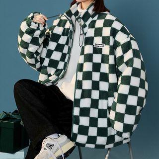 Fleece Check Oversized Zip Jacket