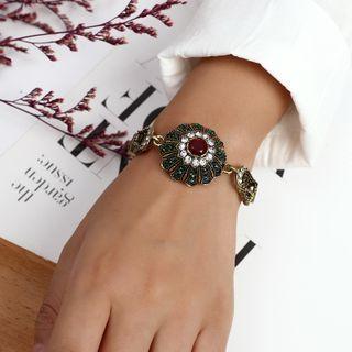 Retro Flower Rhinestone Resin Alloy Bracelet
