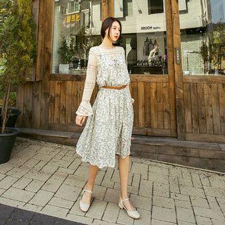 Spaghetti-strap Floral Print A-line Dress