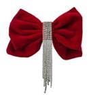 Rhinestone Fringed Bow Hair Clip Red & White - One Size