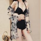 Set: Cross Strap Bikini + Long-sleeve Butterfly Cover Up