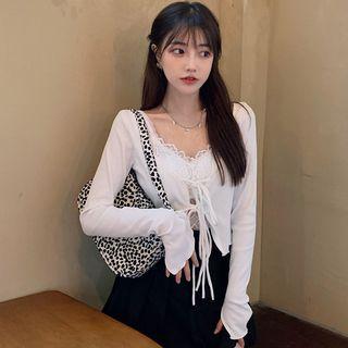 Long-sleeve Tied Top / Lace Trim Camisole Top