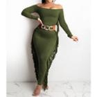 Plain Long Sleeve Off-shoulder Bodycon Dress