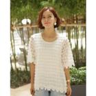 Elbow-sleeve Lace-front Top