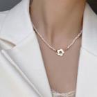 Flower Alloy Freshwater Pearl Choker Silver & White - One Size