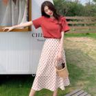 Short-sleeve T-shirt / Dotted A-line Midi Skirt