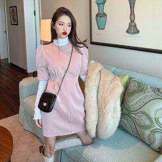 Plain Puff-sleeve Dress / Frilled Long-sleeve Top