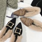 Buckled Furry Chunky-heel Pointy-toe Loafers