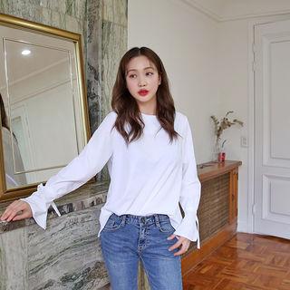 Tie-sleeve Keyhole-back Top