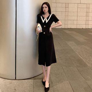 Short-sleeve Collared Sheath Midi Dress