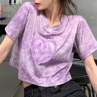 Heart Print Tie-dye Cropped Top
