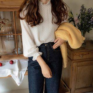 Frill-trim Polka-dot Blouse Ivory - One Size