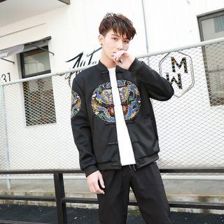 Dragon Print Chinese Frog Buttoned Jacket