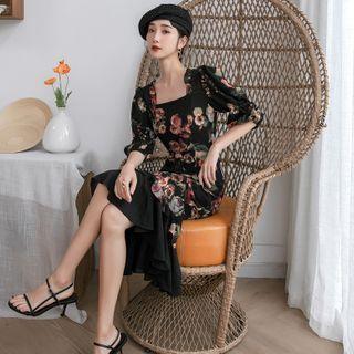 Floral Elbow-sleeve Sheath Dress / Midi Dress