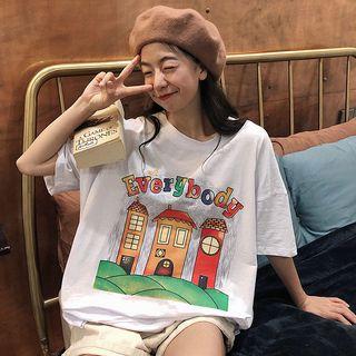 House Print Elbow-sleeve T-shirt