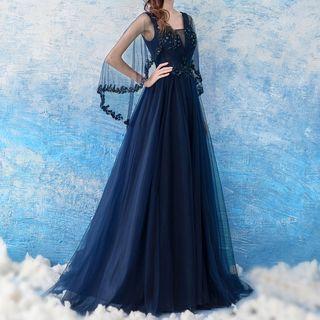 Embellished Capelet A-line Evening Gown