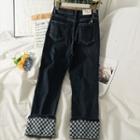 Checkerboard-hem Slim-fit Jeans