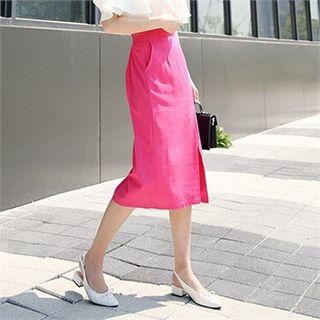 High-waist Colored Linen Blend Midi Skirt